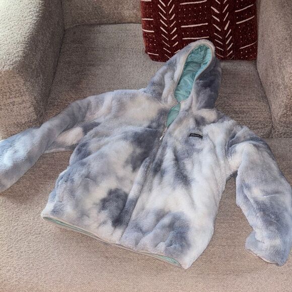 Eddie Bauer Kids ☁️ SOFT Fleece Jacket - reversible Gray and White - Picture 2 of 12